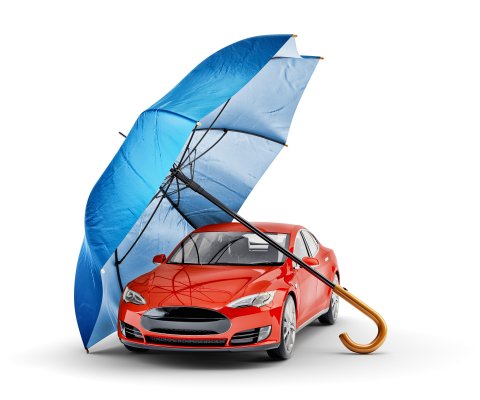 extended vehicle warranty USAA red car under blue umbrella